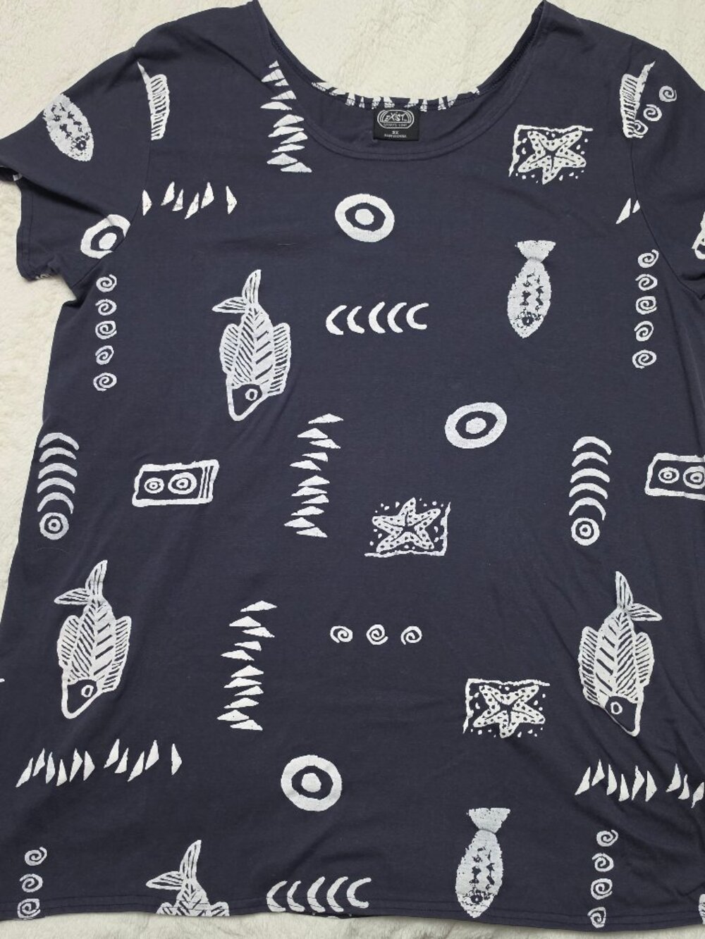 Exist Sports Line Women's 3X Dress Navy White Handstamped Fish Swim Coverup